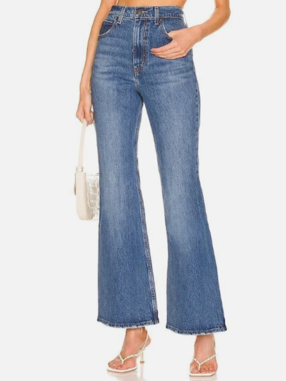 Levis 70s High Flare Jeans Blue Denim Distressed Raw Hem Women's 26 NEW